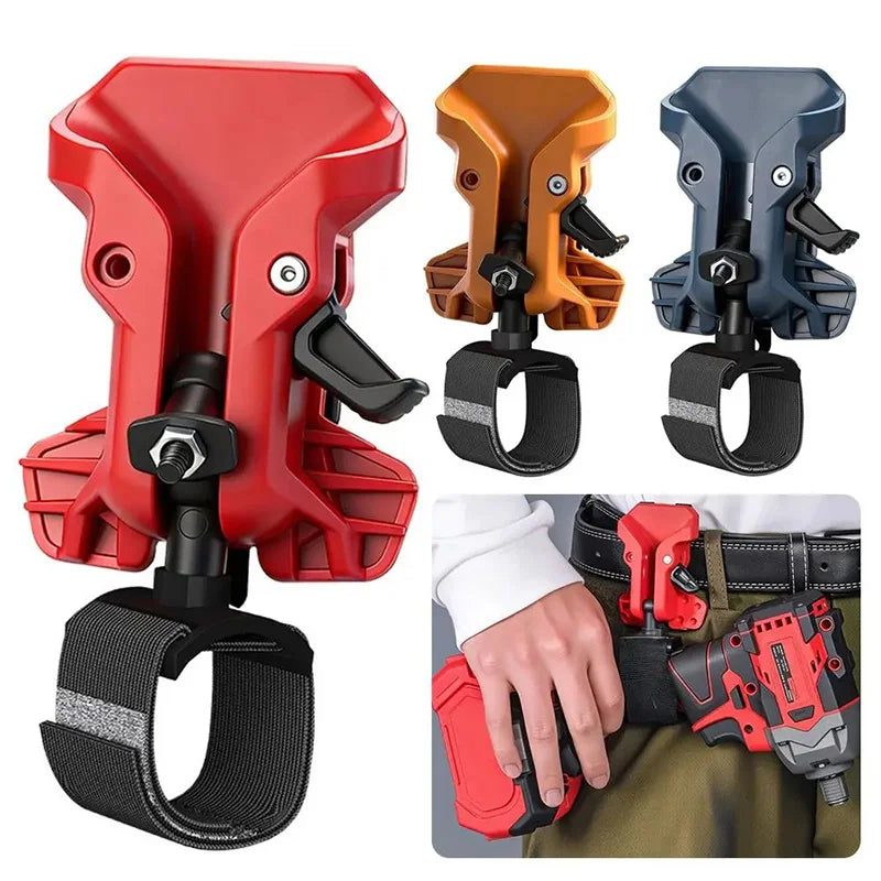 Self-Locking Drill Holder with Quick-Release Belt Clip