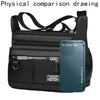 Black men's business crossbody bag with multiple layered pockets and a transparent window.