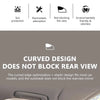 A close-up view of a curved car window sun shade designed to optimize fit and not block the rear view mirror.