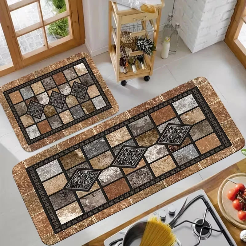 Farmhouse Geometric Kitchen Mat with Non-Slip Backing