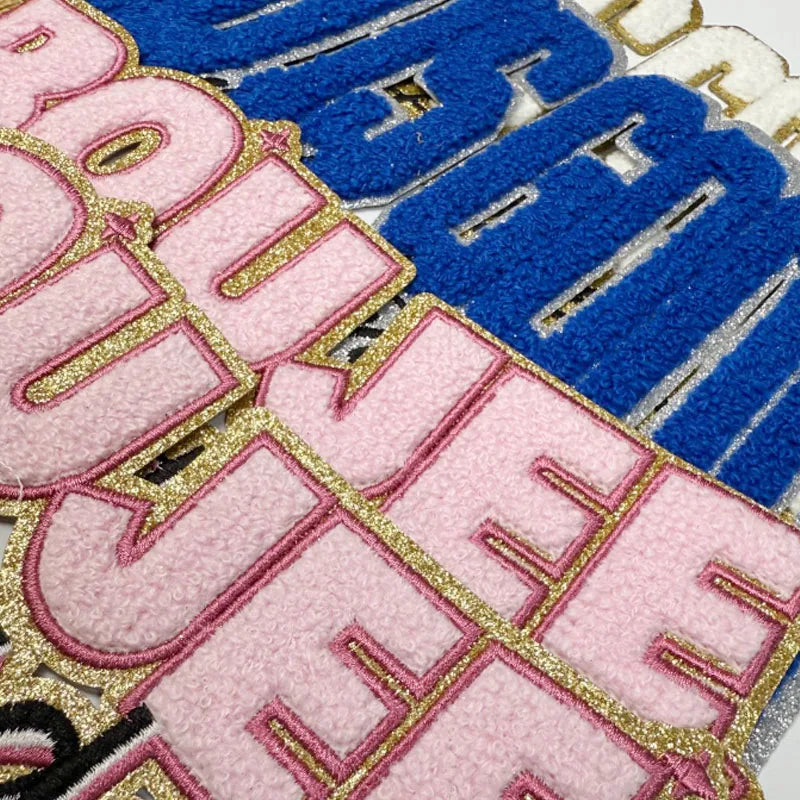Embroidered God Is Good chenille iron-on patch featuring blue and pink fabric sections