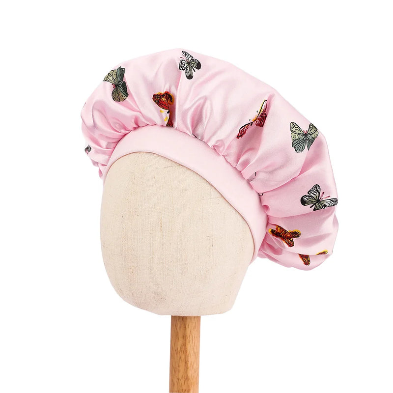 Butterfly Print Satin Sleep Cap for Kids