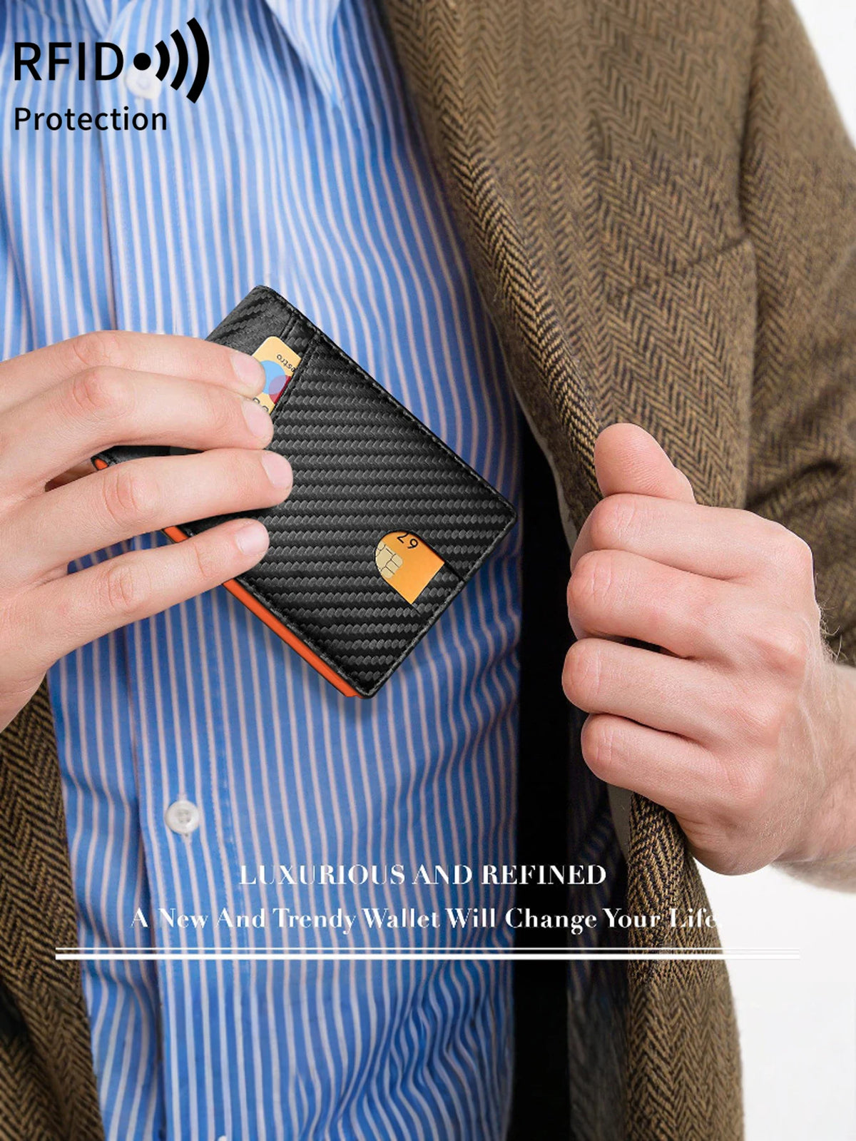 Slim Carbon Fiber Trifold Wallet with RFID Protection