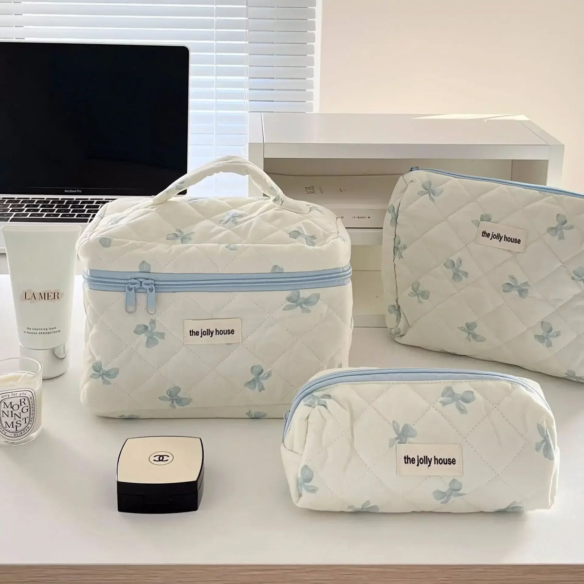 Bow Print Makeup Bag with Large Capacity