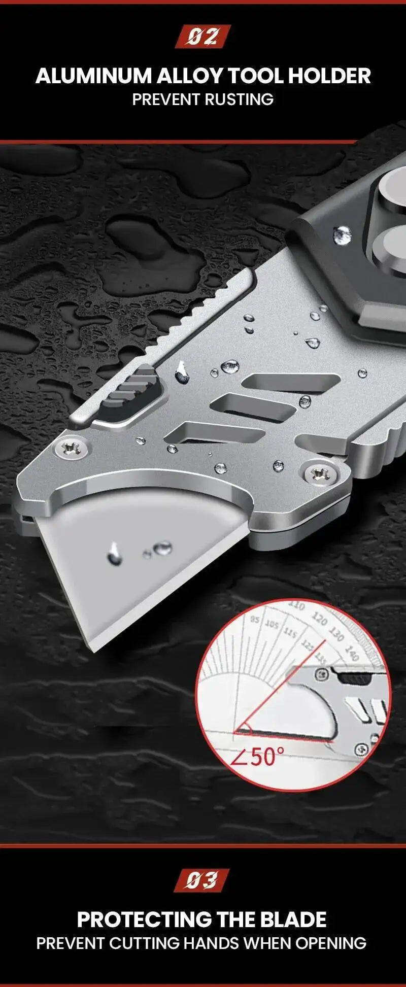 Folding Utility Knife with Replaceable Blade and Safety Lock