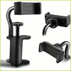 Black adjustable guitar phone mount with a clamp and mounting bracket.