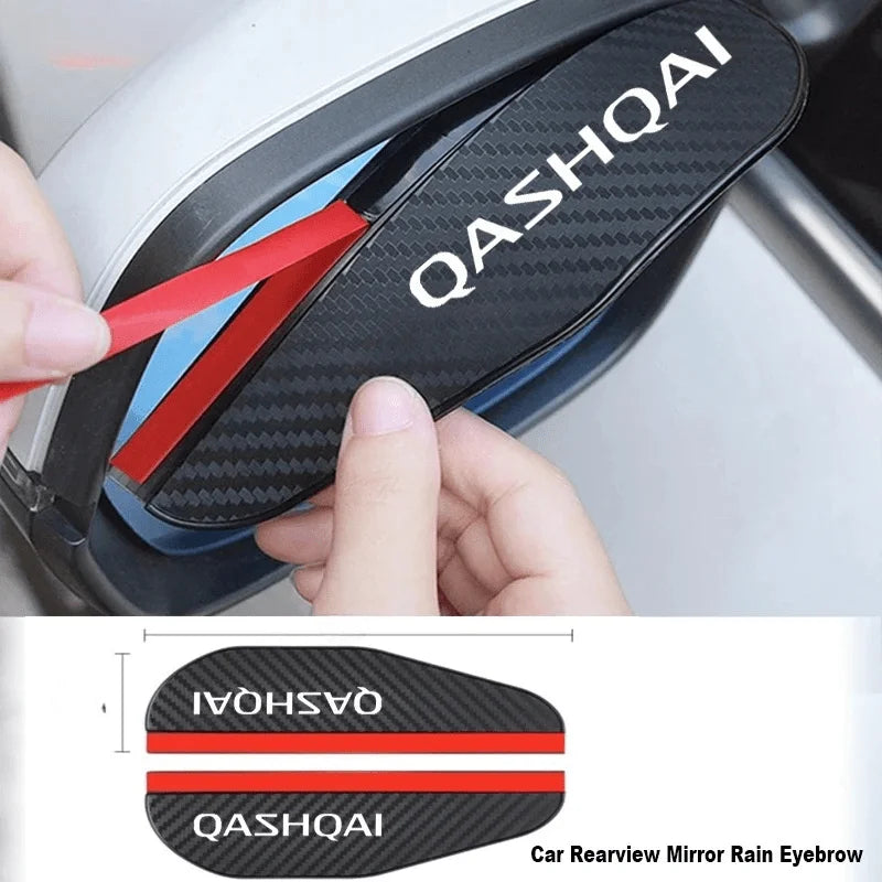 Carbon fiber rain eyebrow for a car rearview mirror, designed for the Qashqai.