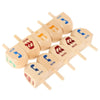 A set of wooden spinning tops with letters and numbers for Hanukkah and kids' play