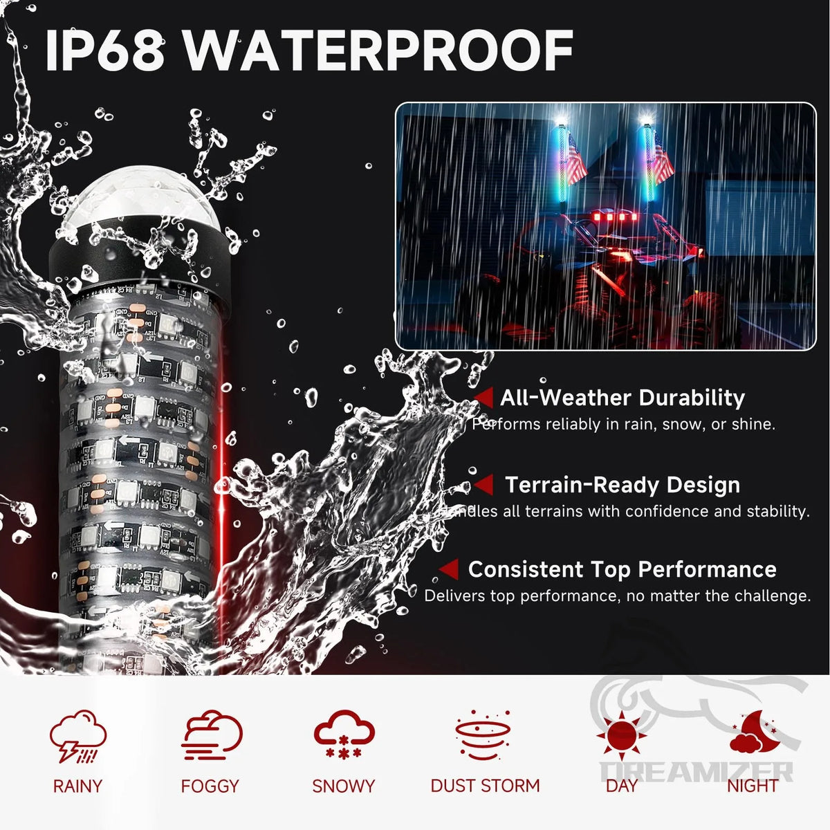 2-Pack LED Whip Lights with App & Remote Control