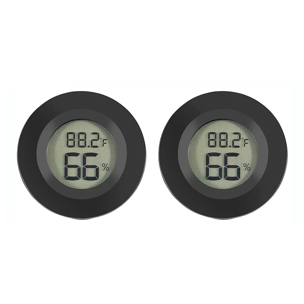 A black mini digital hygrometer thermometer displaying 88.2°F and 66% humidity.
