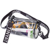 Clear crossbody bag with a yellow interior and adjustable black strap