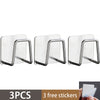 Three stainless steel sponge holders with attached stickers for kitchen sink