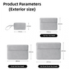 Diagram showing the exterior dimensions of a slim laptop sleeve case in various sizes and angles.