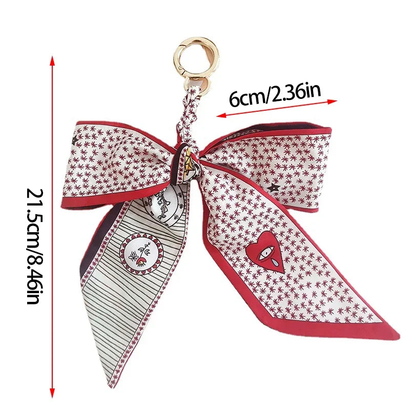 Chic Silk Bow Keychain with Ribbon Charm