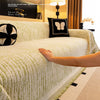 Thick Chenille Sofa Cover with Tassel Fringe — Scratch Resistant & Reversible