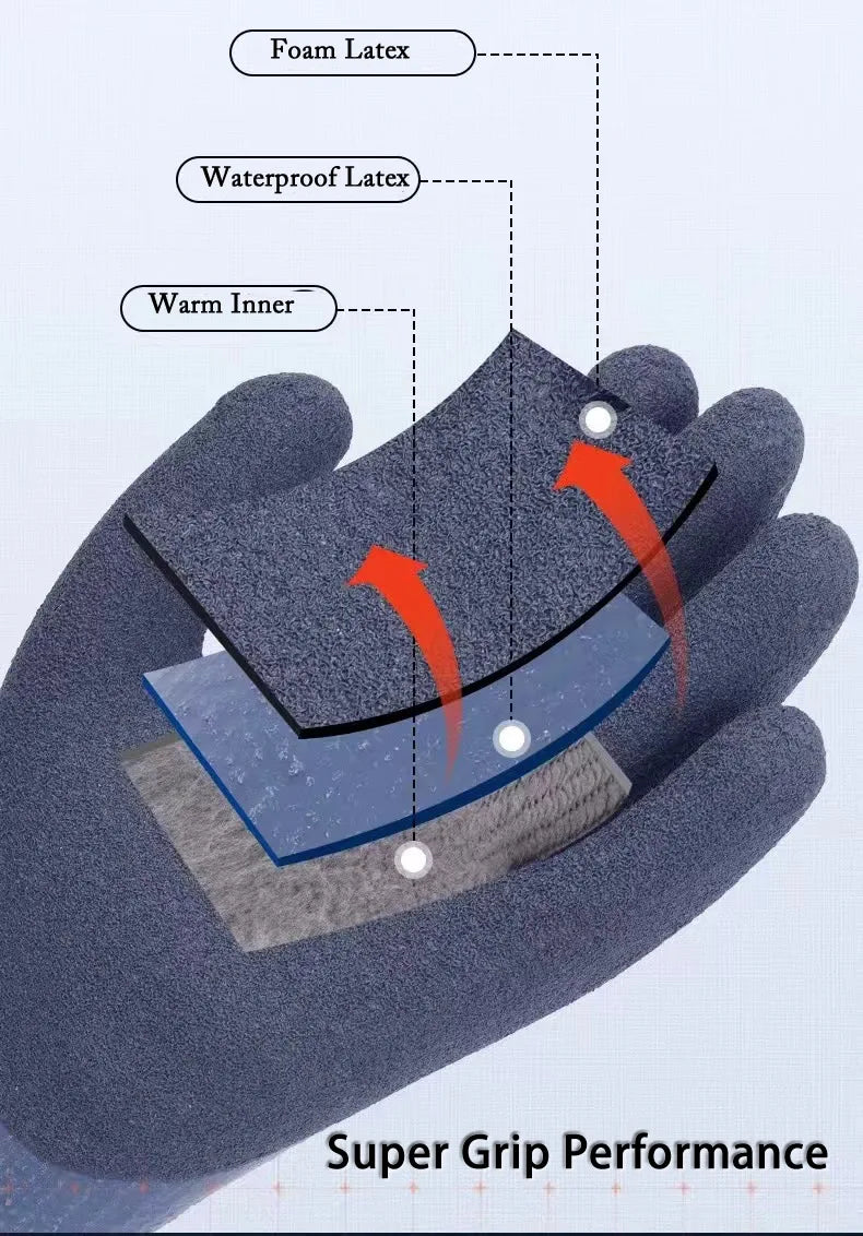 Winter Waterproof Thermal Work Gloves with Anti-Slip Latex Grip