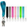 Multicolor nylon wristlet keychain strap with various colored fabric strips and metal key rings