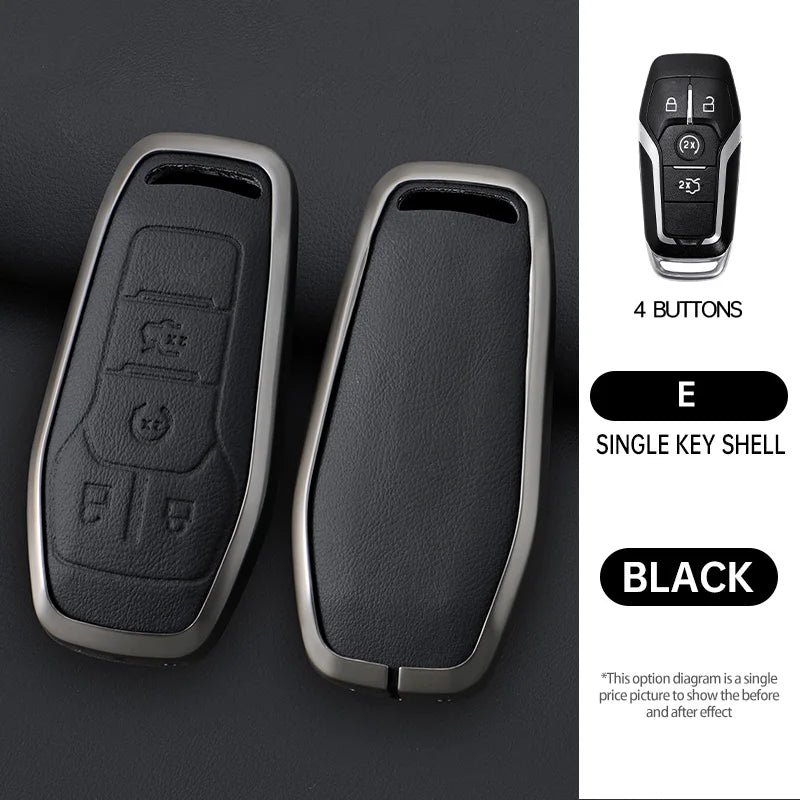 A black single key shell car key case cover with four buttons shown in a close-up view.