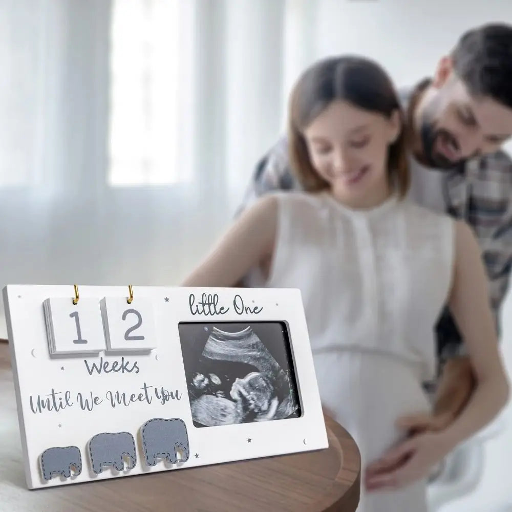 Wooden Pregnancy Countdown Picture Frame with Ultrasound Slot