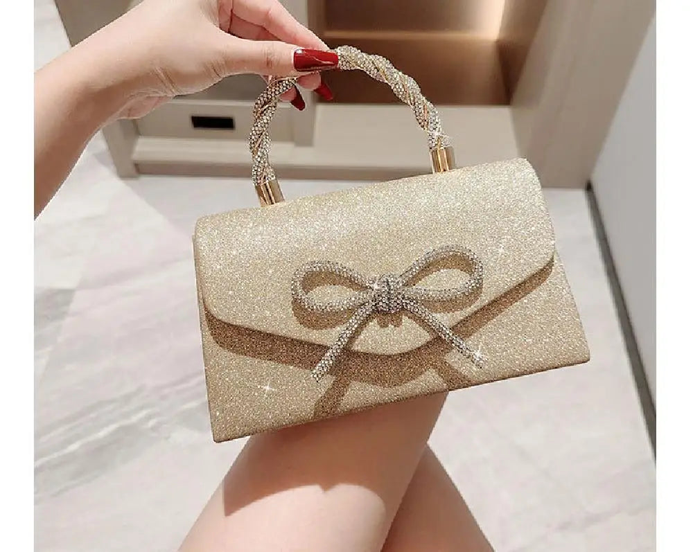Crystal Bowknot Evening Clutch with Chain Strap