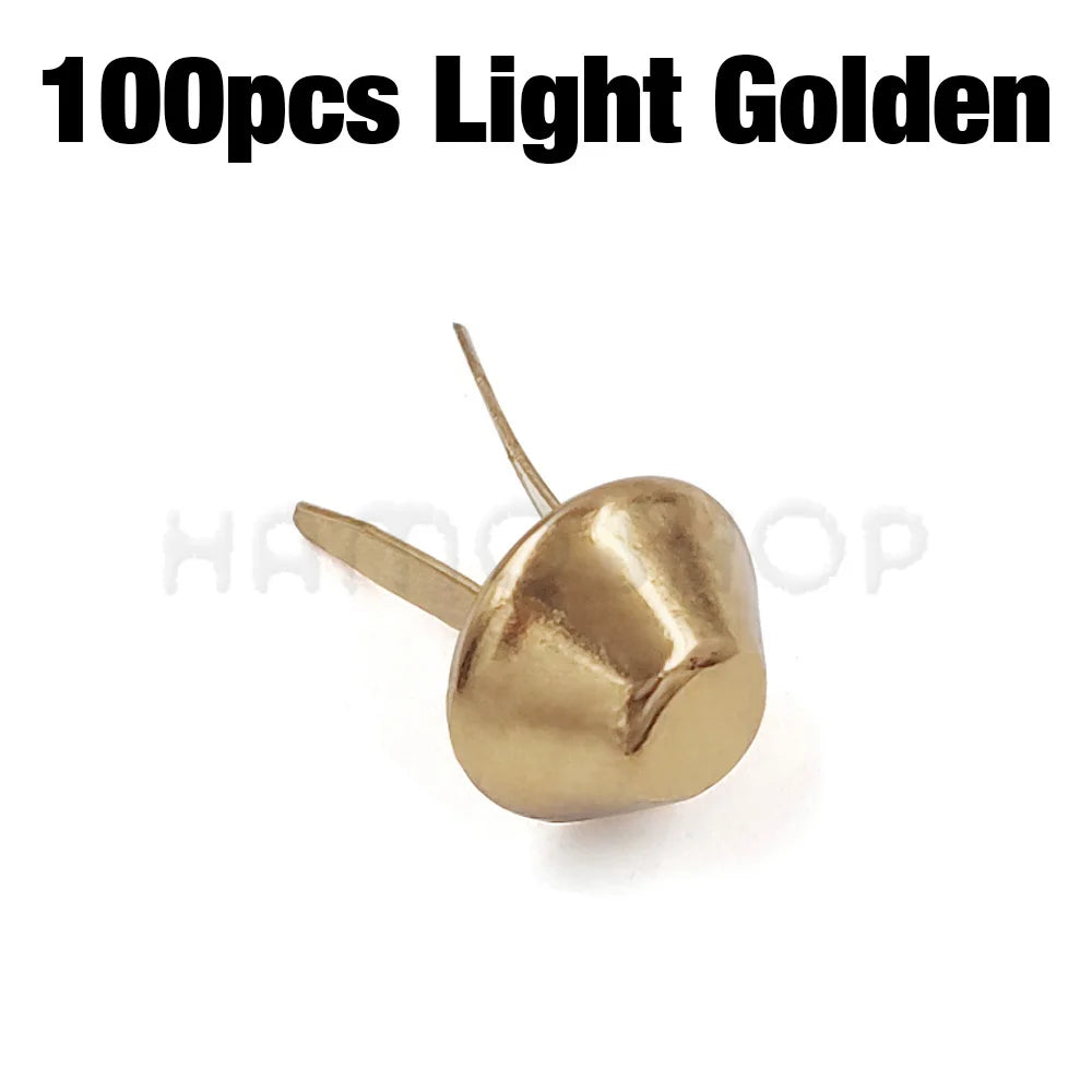 100 pieces of light golden metal bag bottom feet studs for leather craft protection