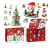 A set of Christmas themed building blocks featuring Santa and festive decorations.