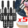 Five black and silver windshield glass repair resin kits shown with a hand applying the resin
