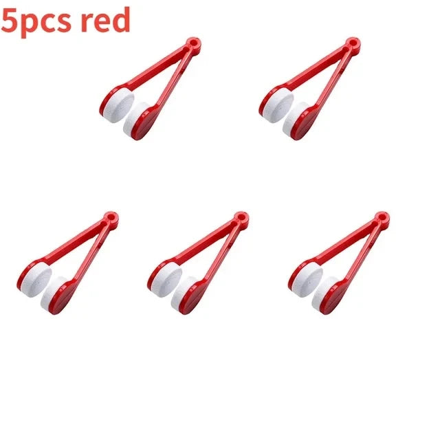 Five red portable double-sided glasses cleaning brushes with white microfiber pads