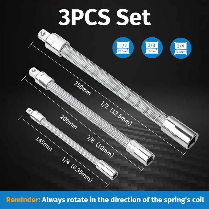 Flexible Socket Extension Bar Set (3-Piece) for Ratchet Wrenches