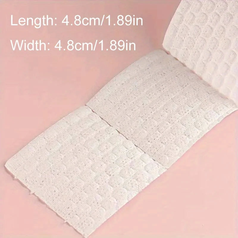 A white lint-free cotton round product shown flat, displaying dimensions of 4.8cm by 4.8cm.