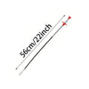 A flexible drain snake with a red handle and black shaft, shown diagonally.