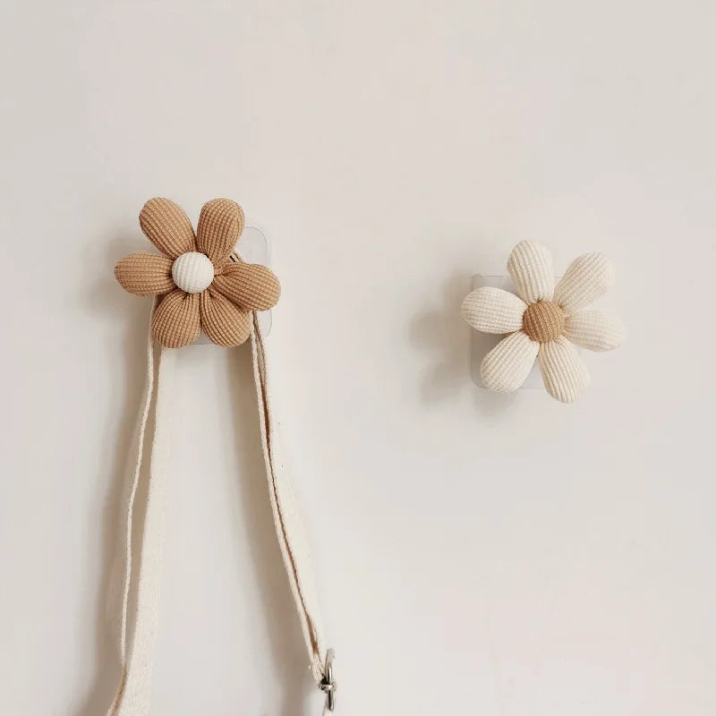 Wooden Flower Wall Hook with Adhesive Backing