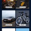 A collection of various vehicles and aircraft, including a motorcycle, electric bicycle, automobile, bicycle, drone, and mode