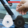 Two silicone windshield wiper arm hole covers in white and black are shown being placed onto a wiper blade assembly.