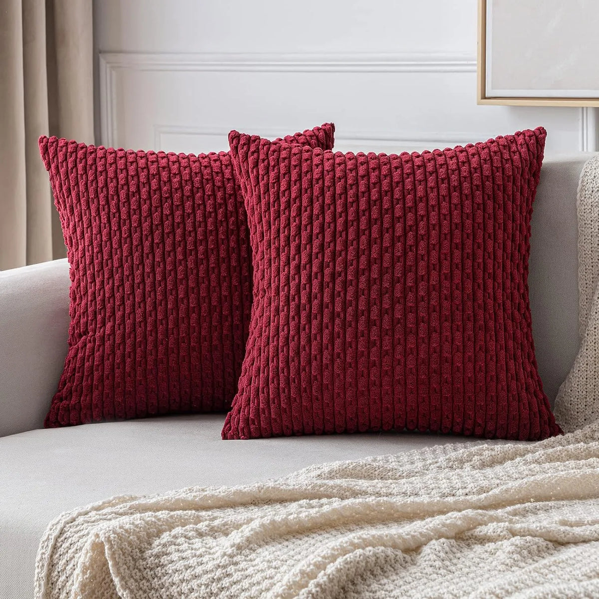 Striped Corduroy Throw Pillow Covers - Farmhouse Boho Decor