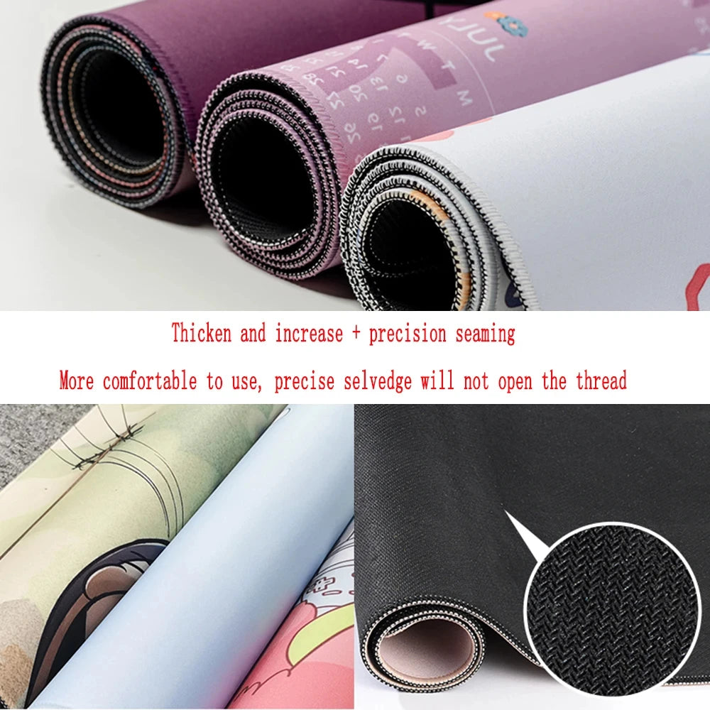 Rolls of purple and white mouse pads showing thick and precision sewing for a gaming mouse pad