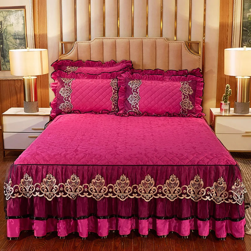 Lace Bed Skirt Set with Matching Pillowcases