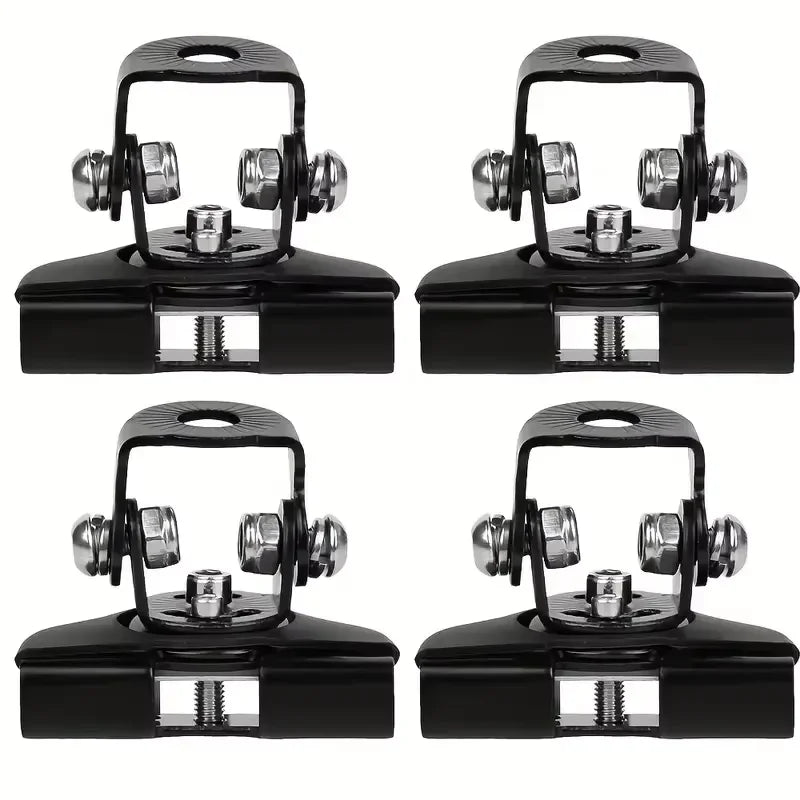 Two pairs of black mounting brackets for universal stainless steel LED work lights with adjustable clamps