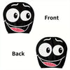 A pair of black and white horror-themed car headrest covers showing a creepy face design from the front and back.