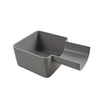 A gray washing machine drain funnel and overflow guard with a drip pan.