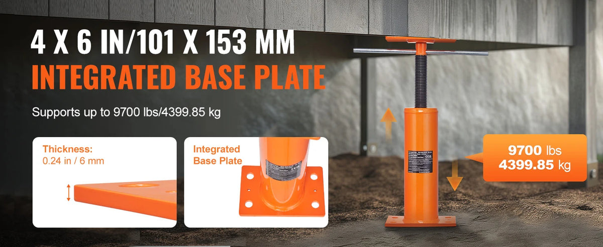 An orange integrated base plate for a 4x6 in/101 x 153 mm base plate, supporting up to 9700 lbs.
