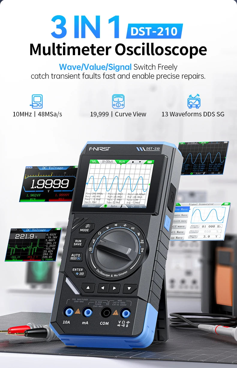 3-in-1 Digital Multimeter, Oscilloscope, and Signal Generator