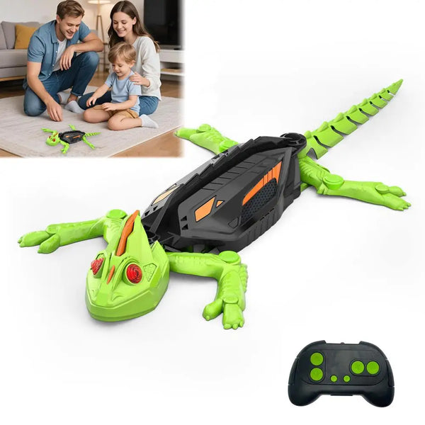 Realistischer grüner und schwarzer RC-Kletter-Igel-Roboter mit greifbaren Gliedern neben einer Spielkonsole.