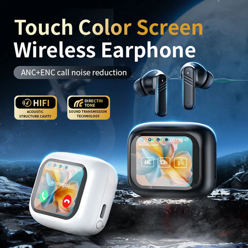 Smart LCD Touch Screen Wireless Earbuds with ANC