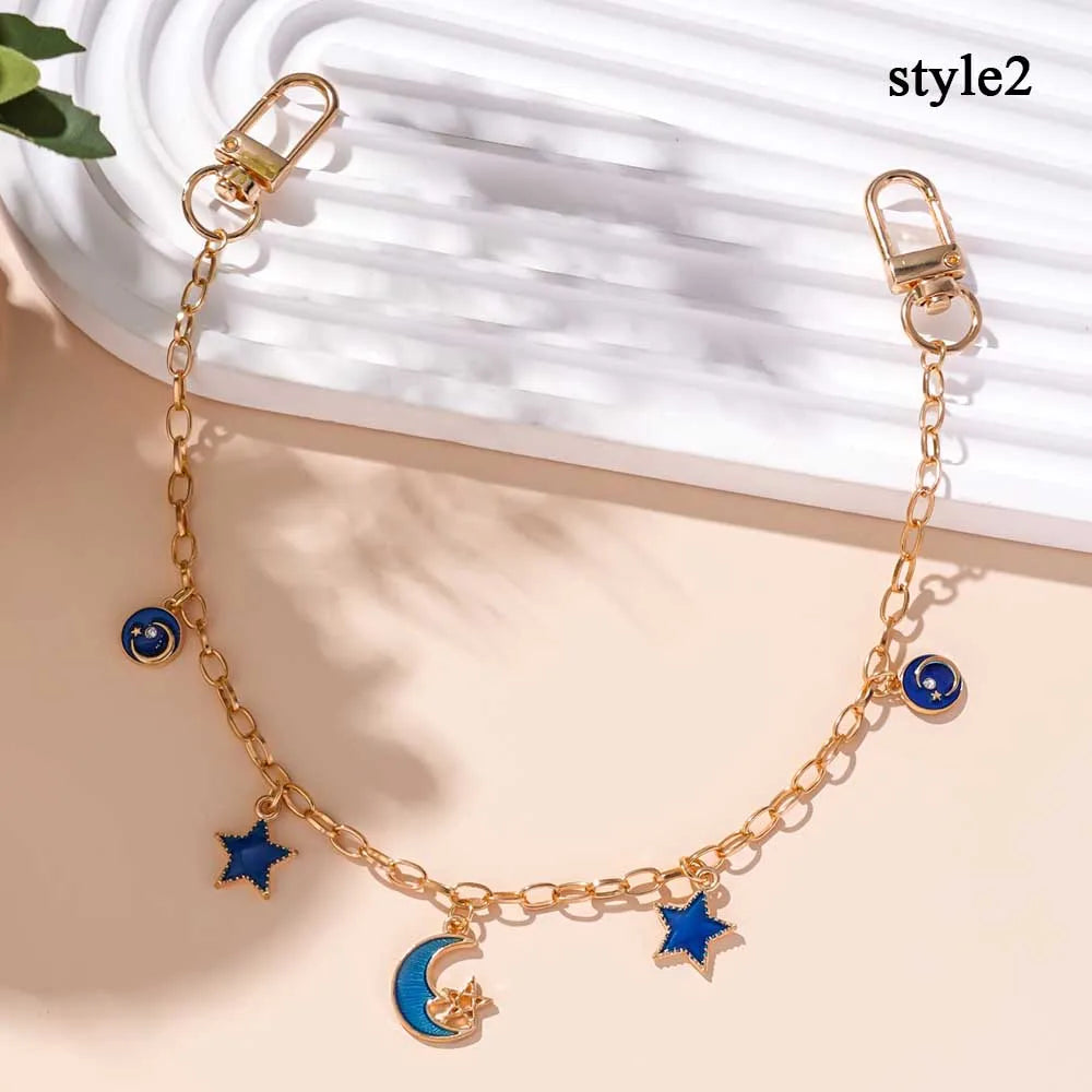 Cherry Blossom Bow Enamel Bag Chain with Heart Charms