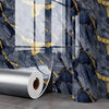 Roll of self-adhesive marble wall sticker featuring dark blue and gold veining on a textured background