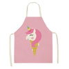 Pink apron featuring a unicorn ice cream cone graphic on a light pink background