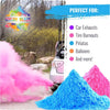A pile of bright blue and pink powder is shown next to a white device, with text indicating the product is perfect for car ex
