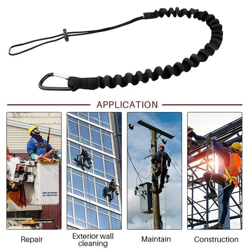 Sangle élastique noire ajustable pour diverses applications : réparation, nettoyage, entretien et construction.