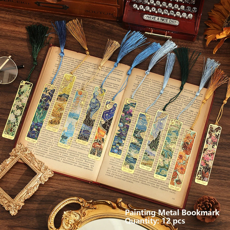Vintage Metal Bookmarks with Long Tassels (Set of 12)